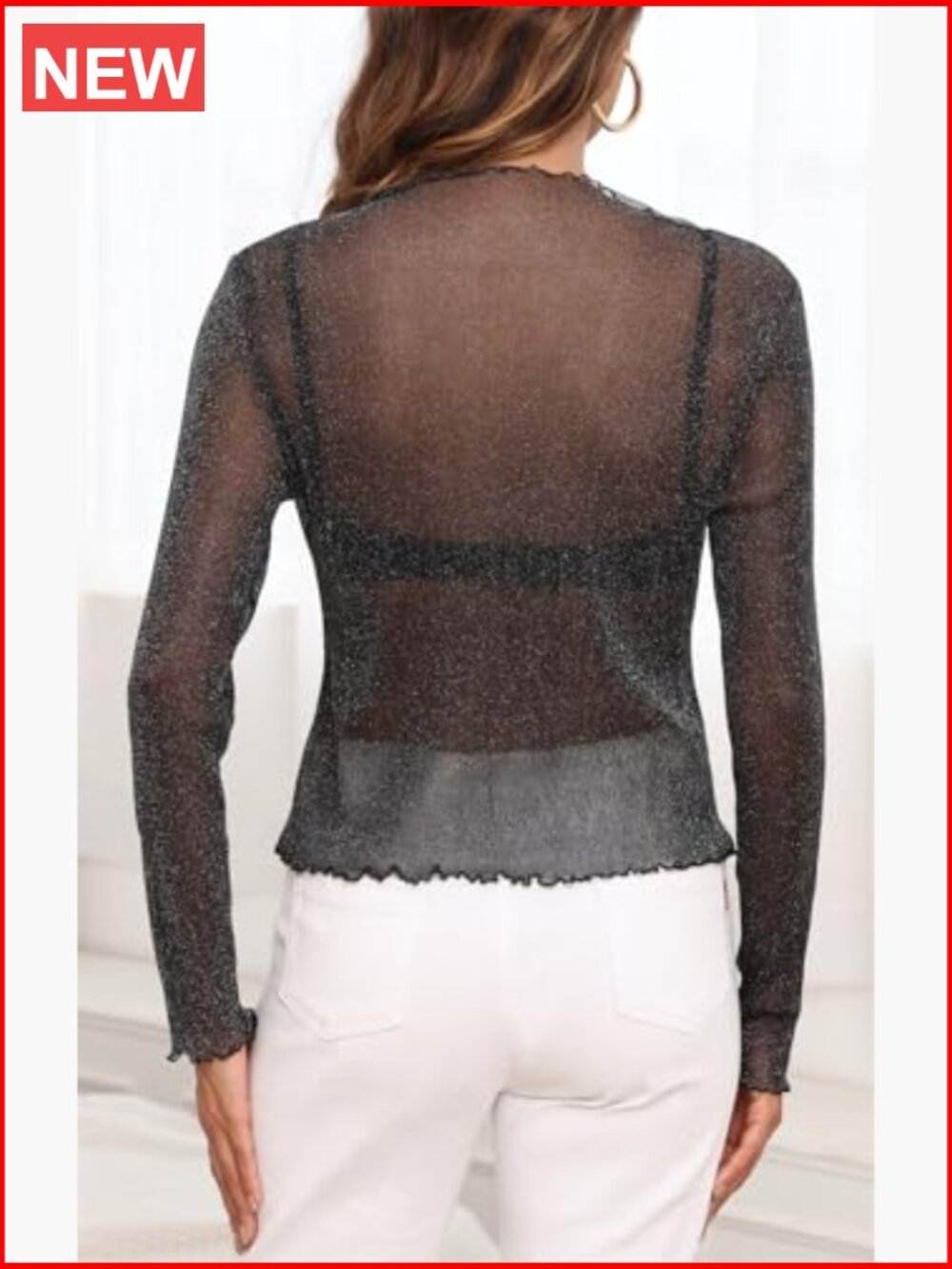Sheer Mesh Stretchy Blouse Long Sleeve Sexy Shirt for Layering - Picture 5 of 6
